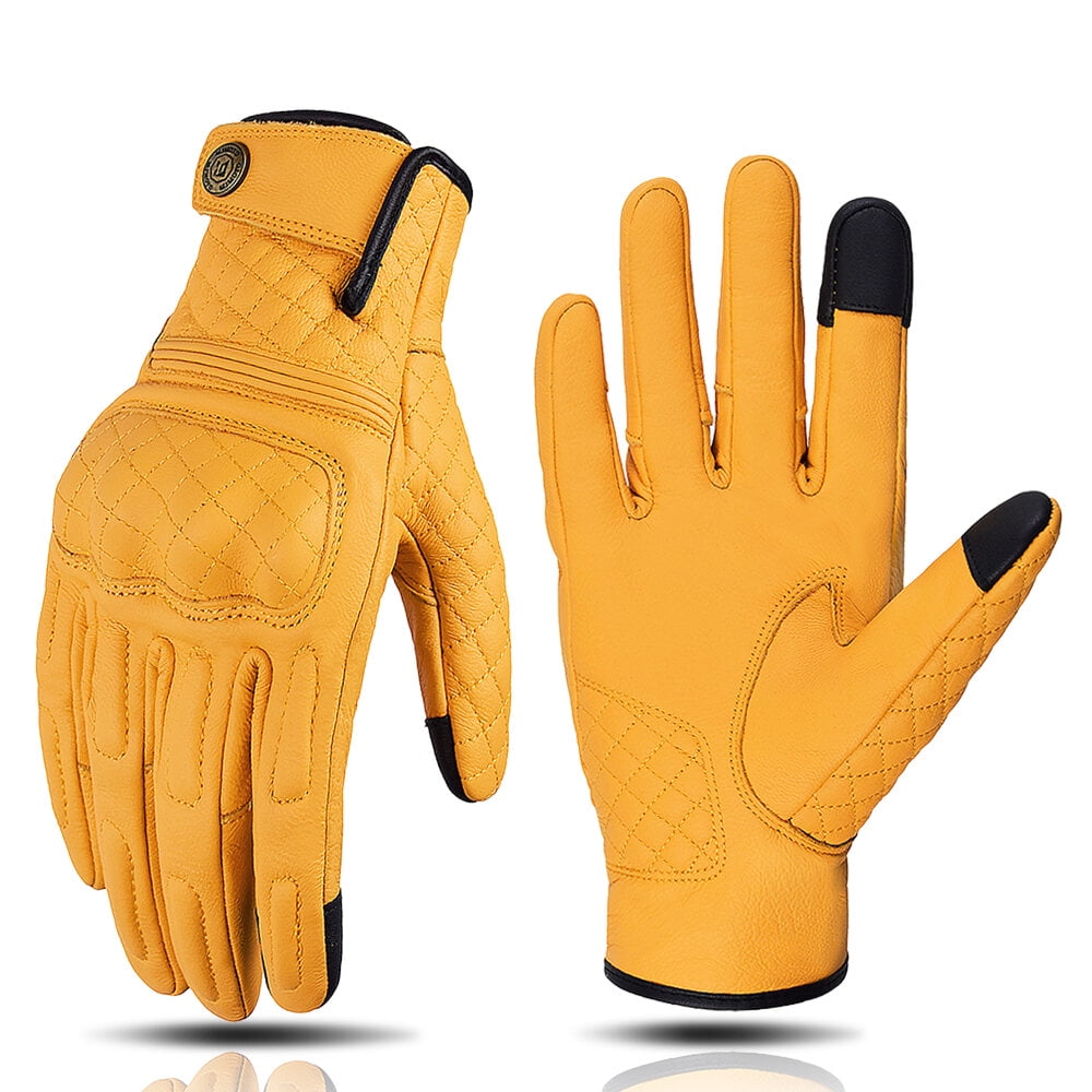 MJMOTO Retro Leather Motorcycle Riding Gloves Men Women Touchscreen Motocross Gloves Built-in Protective Shell Motorbike Gloves Motorcyclist Rider Gloves