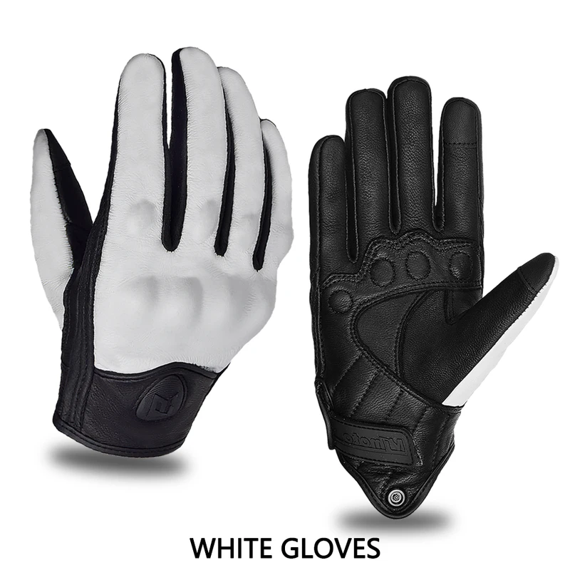 MJMOTO Vintage Leather Motorcycle Cycling Gloves Touchscreen Offroad Hard Shell Protection Motorbike Glove Comfort Breathable