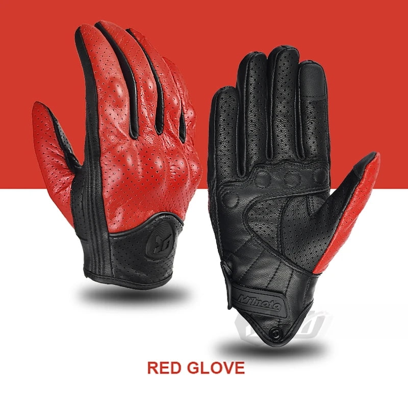 MJMOTO Vintage Leather Motorcycle Cycling Gloves Touchscreen Offroad Hard Shell Protection Motorbike Glove Comfort Breathable
