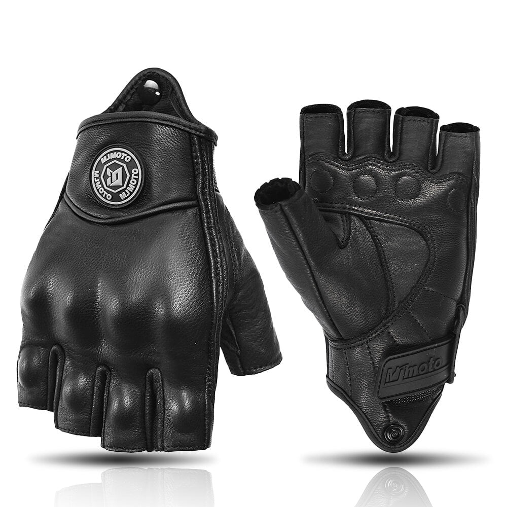 MJMOTO Vintage Leather Motorcycle Gloves Half Finger Touchscreen Off Road Riding Gloves with Hard Shell Protection Breathable Motorcyclist Gloves