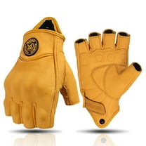 MJMOTO Vintage Leather Motorcycle Gloves Half Finger Touchscreen Off Road Riding Gloves with Hard Shell Protection Breathable Motorcyclist Gloves