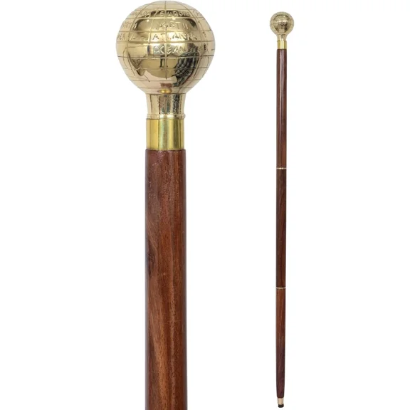 MJR Export Globe Head Handle Wooden Walking Cane, Elegant and Durable for All Ages