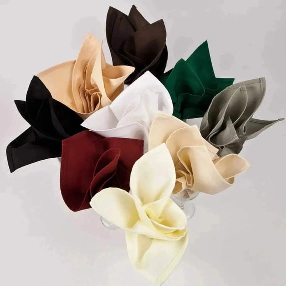 MJS 100% Spun Polyester 2 PLY Napkins 12 PK Type: Solid, Color: Ivory, Size: 20"X20" 12 PK