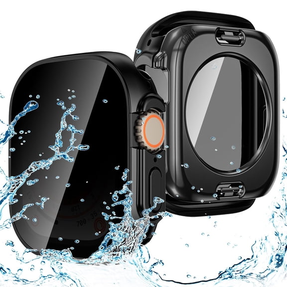 MJSHUN 2 in 1 Privacy Waterproof Case Compatible for Apple Watch Ultra 3/2/1 Screen Protector 49mm, 360 Protective 2 in 1 Anti Spy Face Cover Back Bumpe for iWatch Accessories