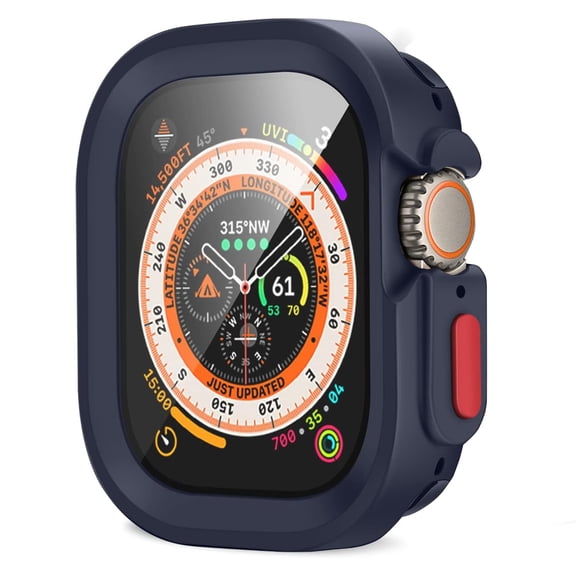 MJSHUN 2 Pack Rugged Case Compatible with Apple Watch Ultra 3 (2025) / Ultra 2 / Ultra, Soft TPU with Tempered Glass Screen Film Durable Shockproof Protective Bumper Cover for iWatch 49mm, Blue