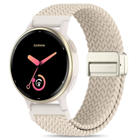 MJSHUN 20mm Magnetic Braided Nylon Band Compatible With Garmin Vivoactive 6/Vivoactive 5/3/3 Music Watch Bands, Quick Release Stretchy Strap Replacement for Venu Sq 2/Forerunner 55/165/245/645