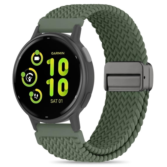 MJSHUN 20mm Magnetic Braided Nylon Band Compatible With Garmin Vivoactive 6/Vivoactive 5/3/3 Music Watch Bands, Quick Release Stretchy Strap Replacement for Venu Sq 2/Forerunner 55/165/245/645