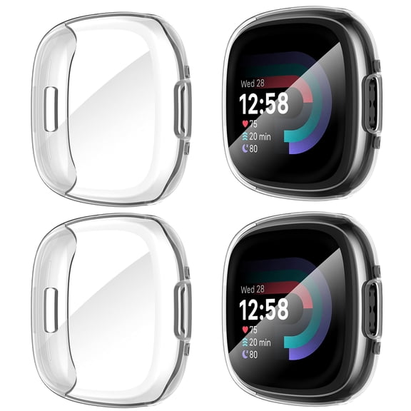 MJSHUN[4-Pack] for Fitbit Sense 2 /Versa 4 Screen Protector Case, Full Around Electroplate Soft TPU Bumper Around Protective Case Cover for Fitbit Sense 2 /Versa 4 Smartwatch(Clear+Clear+Clear+Clear)