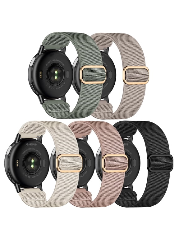 5 Pack Stretchy Nylon Bands Compatible with Garmin Vivoactive 5/Vivoactive 6/Forerunner 55/165 Watch,20mm Soft Elastic Adjustable Replacement Sport Straps for Garmin Venu Sq 2 Women Men