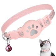 MJSHUN Airtag Cat Collar Breakaway, Reflective Kitten Collar with Apple Air Tag Holder and1 Bell for Girl Boy Cats, High Visibility Night Strip, Adjustable Nylon Collar and Lightweight