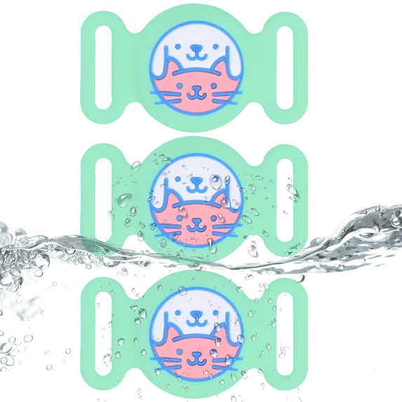 MJSHUN for Airtag Dog Collar Holder, Waterproof Dog Collar Holder for Apple AirTag (Gen 1 & 2), Stretchy Silicone Full Body Covered AirTag Case for Dog Collar Fit All Width Collar (Green-3 Pack)