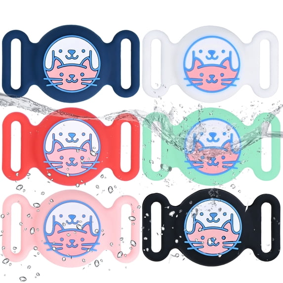 MJSHUN for Airtag Dog Collar Holder, Waterproof Dog Collar Holder for Apple AirTag (Gen 1 & 2), Stretchy Silicone Full Body Covered AirTag Case for Dog Collar Fit All Width Collar (6 - Color Mix)