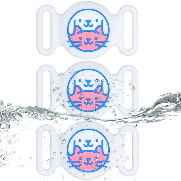 MJSHUN for Airtag Dog Collar Holder, Waterproof Dog Collar Holder for Apple AirTag (Gen 1 & 2), Stretchy Silicone Full Body Covered AirTag Case for Dog Collar Fit All Width Collar (White-3 Pack)