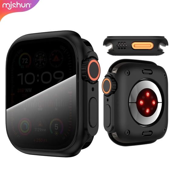 MJSHUN Apple Watch Case Cover Privacy Case Compatible for Apple Watch Screen Protector 45mm Series 9/8/7, 360 Protective 2 in 1 Anti Spy Face Cover Back Bumper for iWatch Accessories 45mm Black