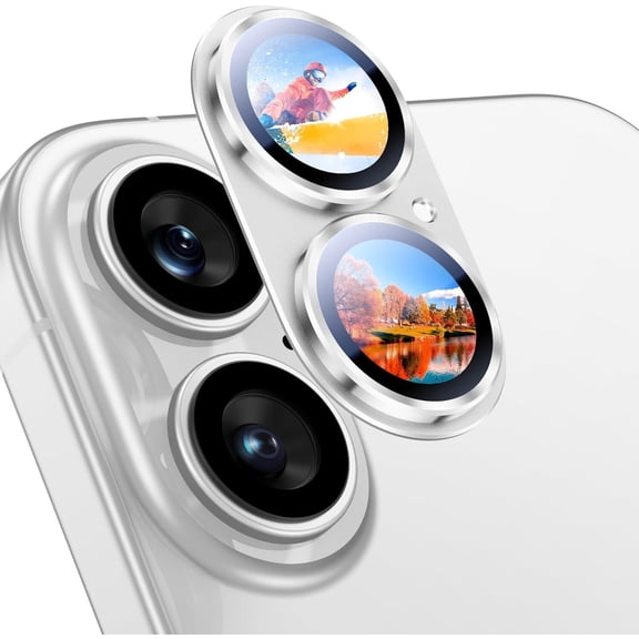 MJSHUN Compatible with iPhone 17 Camera Lens Protector - [Not Easy to Break][Strong Adsorption][Case-Friendly] Metal Tempered Glass Rear Camera Screen Cover - White