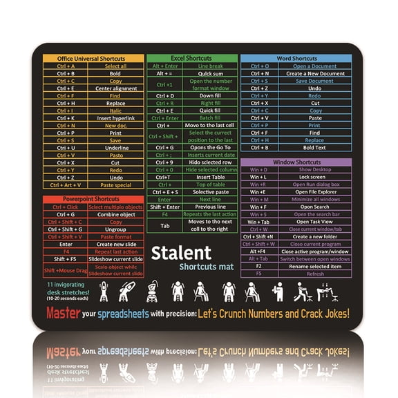 MJSHUN Desk Pad Protector, Pixiecube Cheat Sheet Desk Pad | Excel Shortcut Keys Mouse Pad | Extended Gaming Mousepad | PC Office Spreadsheet Keyboard Mat | 8.27x10.24 Non-Slip Stitched Edge Desk Mat