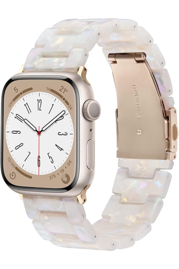 Resin Band Compatible with Apple Watch Series 7/8/9/10/11 41/40/38/42mm, Women Fashion for iWatch Series 6/5/4/3/2/1/SE, Lightweight Bracelet Wristband Replacement, Ivory White-Rose Gold