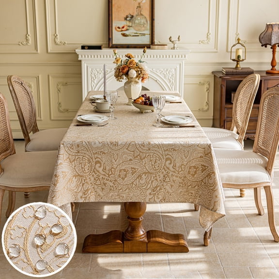 MJSHUN Square Table Cloth, Waterproof Stain & Wrinkle Resistant Heavy Fabric Tablecloths, Elegance Linen Textured, Wipeable Washable Table Cover for Kitchen and Dining Room (Champagne, 35" X 35")