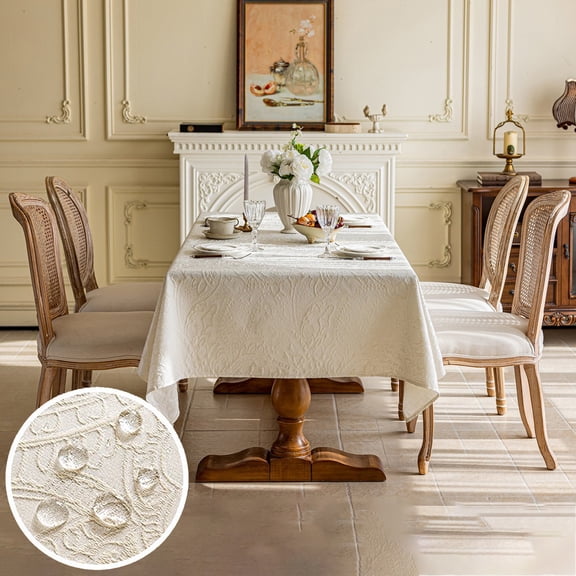 MJSHUN Square Table Cloth, Waterproof Stain & Wrinkle Resistant Heavy Fabric Tablecloths, Elegance Linen Textured, Wipeable Washable Table Cover for Kitchen and Dining Room (Beige, 35" X 35")