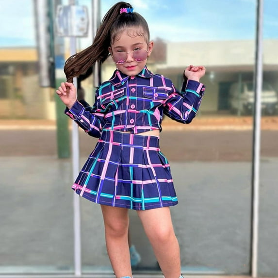 MJTBGFSWG 90S Outfits for Kids Children's Dress Set Fashion Girls Summer Dress New Children's Plaid Pleated Skirt
