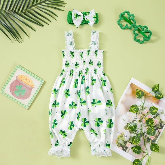 MJTBGFSWG Baby Clothes for Girls Toddler Baby Girl Romper St Patrick 's Day Jumpsuit Bodysuit Tops with Headband Clothes Outfit Size 3-6 Months
