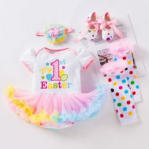 MJTBGFSWG Baby Girl Outfits Spring Girls' Easter Cartoon Skirt Headdress Socks Shoes Four Piece Set 0 To 2 Years