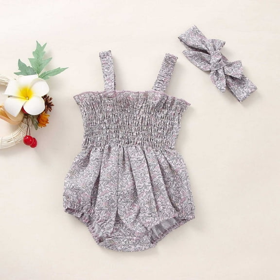 MJTBGFSWG Cute Clothes for Girls 10-12 Baby Girls Romper Suspender Bodysuit Romper Sleeveless Floral Prints Romper Color Ha Clothes Bow Headwear Size 12-18 Months
