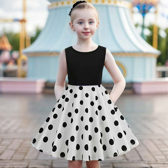 MJTBGFSWG Dresses for Girls 10-12 Kids Children Girls Round Neck Sleeveless Polka Dot Vintage Dress