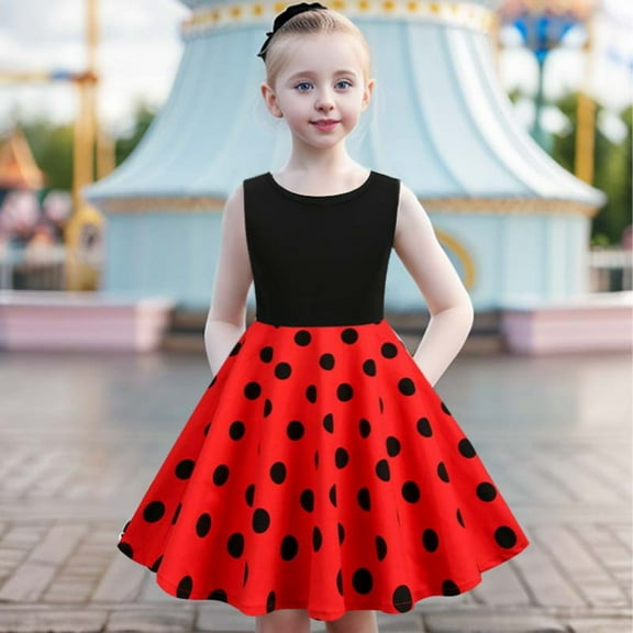 MJTBGFSWG Dresses for Girls 10-12 Kids Children Girls Round Neck Sleeveless Polka Dot Vintage Dress