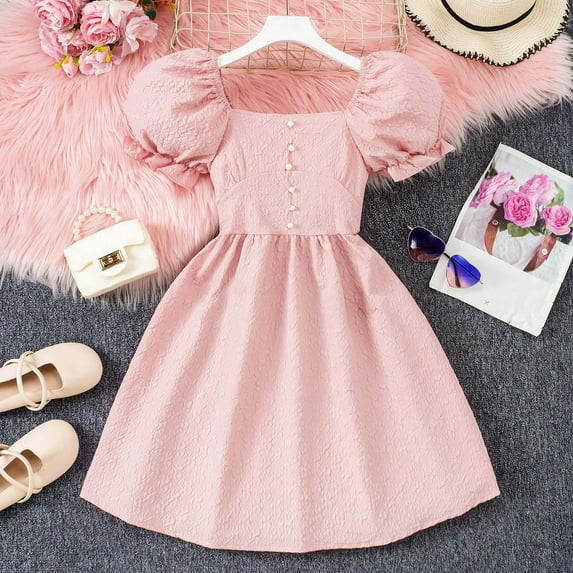 MJTBGFSWG Girls Dresses Size 10-12 Children Girls Short Sleeve Solid Summer Dance Party Dresses Clothes