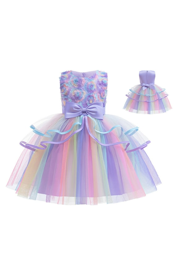 Girls Easter Dress Girls' Dress Dress Gradient Color Mesh Pompa Dour Dress