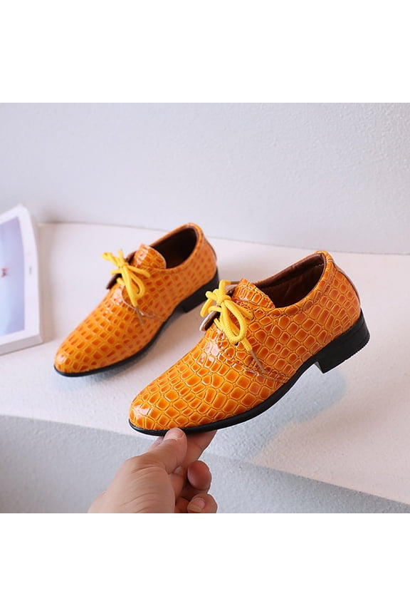 Kids Sneakers Boys Boys Leather Shoes New Pattern Pointed Low Heel Comfortable Lace Up Dress Dance Performance Shoes