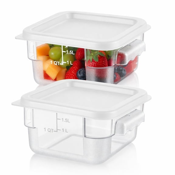MJUMPPH 2Pcs Square Food Storage Containers Polycarbonate Clear with Lid 2 Qt White