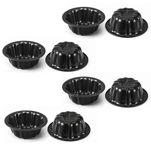 MJUMPPH 8 Pcs 4 Inch Mini Fluted Cake Pan Nonstick Carbon Steel Baking Mold Flower Shape Black
