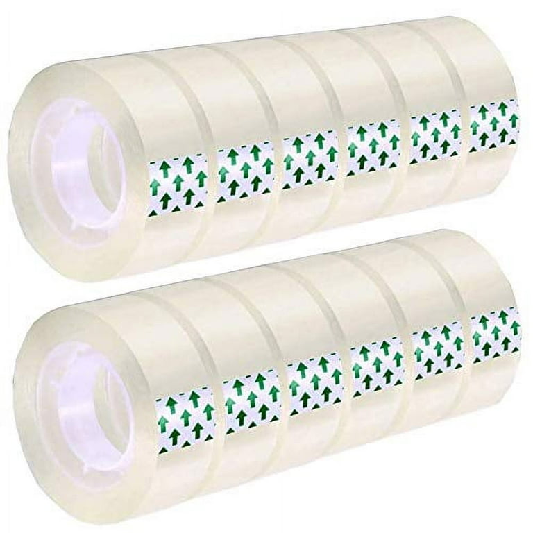 MJUNM 12 Rolls Transparent Tape Refills Rolls 3/4-Inch x 1000 inch, 1 inch Core, Clear Gift Wrapping Tape Refill Roll for Office, Home, School