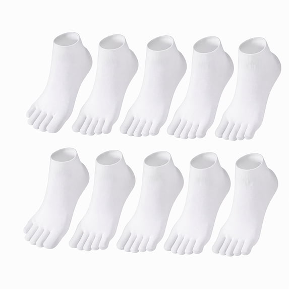 MJumppHome 5 Pairs Cotton Toe Socks Low Cut No Show Athletic Socks for Men Women,White,Sock Sizes 7-10