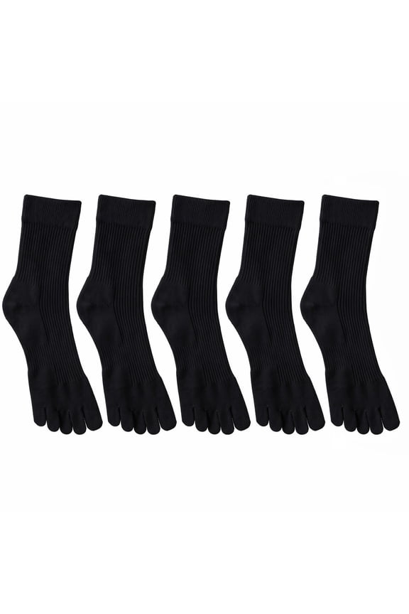 5 Pairs Women Five Toe Socks Cotton Crew Ankle Socks with Toes for Athletic Running Yoga Daily Black Socks Sizes 6.5-9.5
