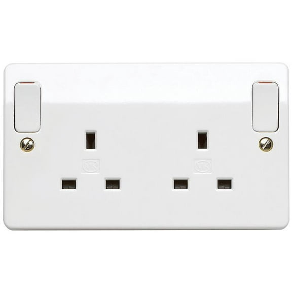 MK - 13A 2 Gang DP Switched Socket with Outboard Rockers, White