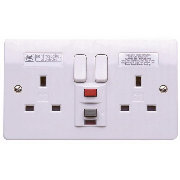MK - 2 Gang 13A RCD Socket, 30mA Passive