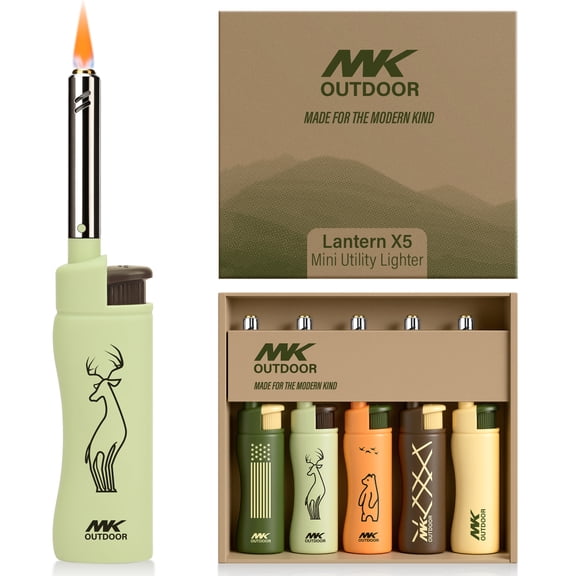 MK 5-Pack Refillable Butane Lighters,Windproof Jet Flame for Candle,BBQ,Camping Outdoor Use,Assorted