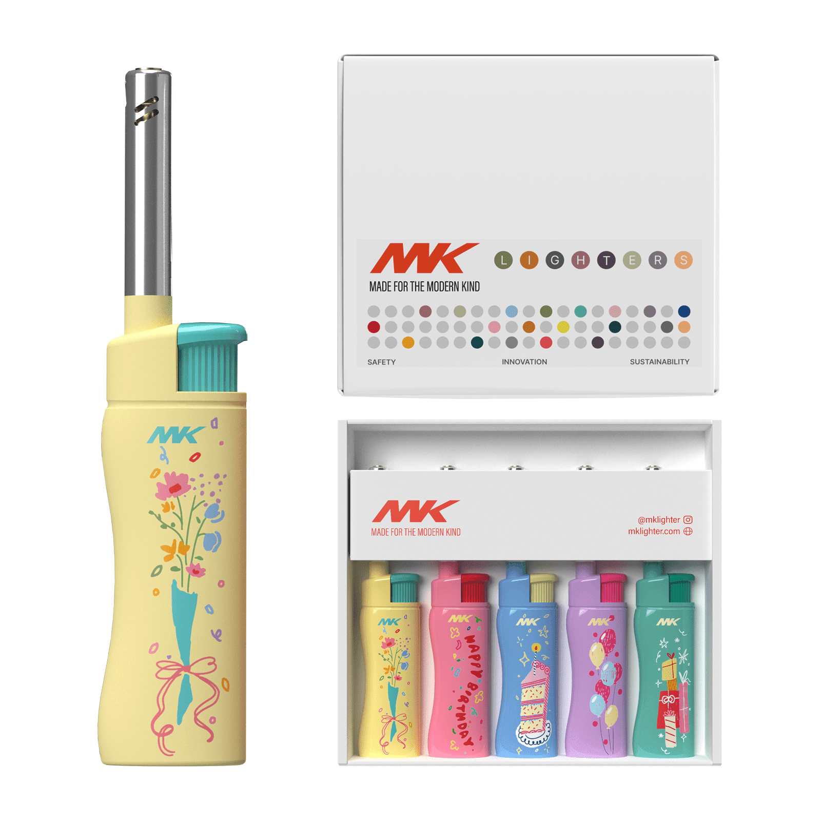 MK Candle Lighter, Butane Refillable Wind-Resistant Flame, 4-Pack for BBQ, Camping, Outdoor Use (Birthday-5PC)