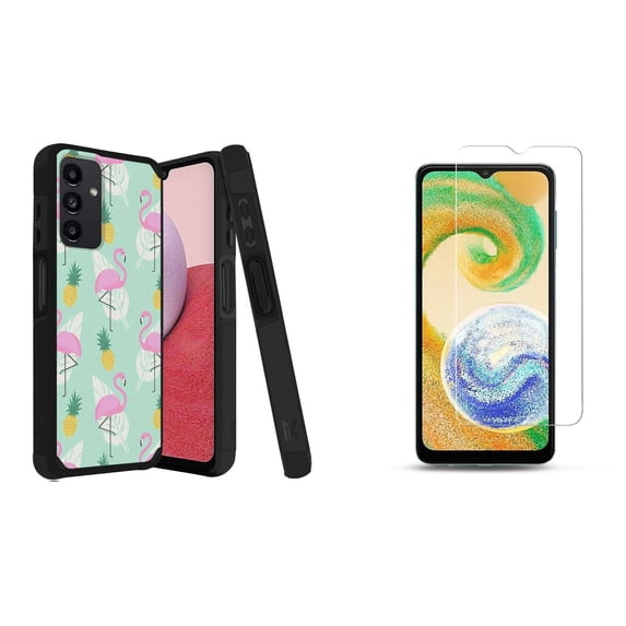 MK Dual Layer Slim Case for Galaxy A14 5G, Durable Shockproof Impact Resistant Bumper Protective Cover with Tempered Glass Screen Protectors (Flamingo)