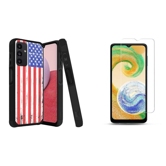 MK Dual Layer Slim Case for Galaxy A14 5G, Durable Shockproof Impact Resistant Bumper Protective Cover with Tempered Glass Screen Protectors (USA Flag)