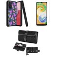 thumbnail image 1 of MK Dual Layer Slim Case for Galaxy A14 5G with Durable Shockproof Protective Cover with Glass Screen Protector and Horizontal Rugged Release Buckle Belt Holster Pouch (Purple Pink Flower), 1 of 9
