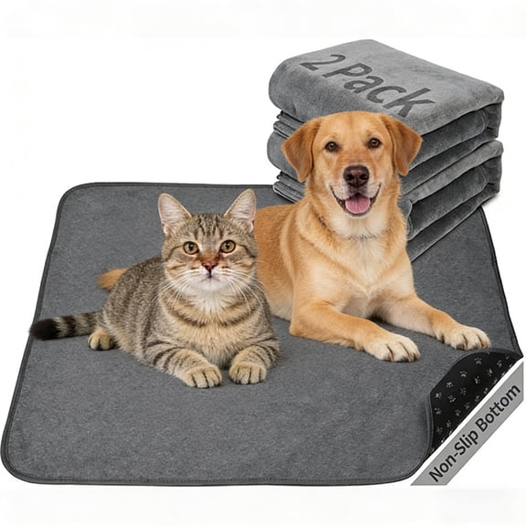MK Gdledy 2 Pack Washable Pet Pee Pads, Coral Fleece, Reusable Puppy Training Pads with Waterproof TPU Layer & Non-Slip Bottom, for Dogs, Cats