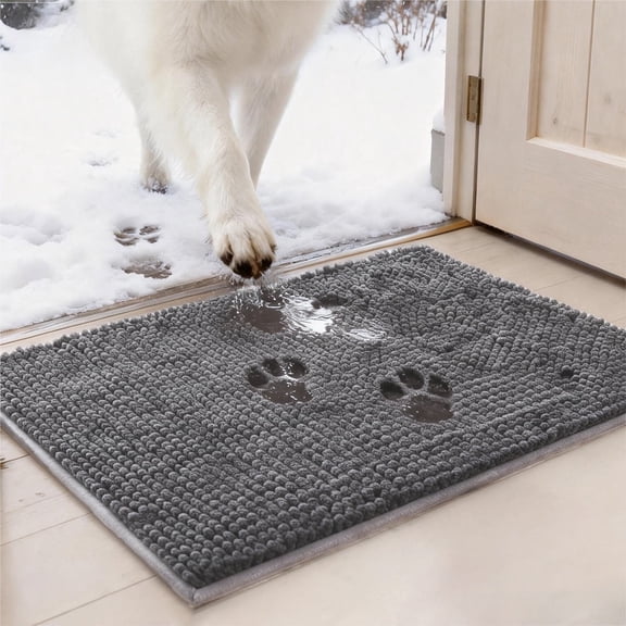 Dog Door Mat for Muddy Paws, Absorbent Non-Slip Washable Doormat, Quick Dry Chenille Mud Mat, Entry Indoor Entryway Carpet for Inside Floor,Dark Grey,24"x 16"