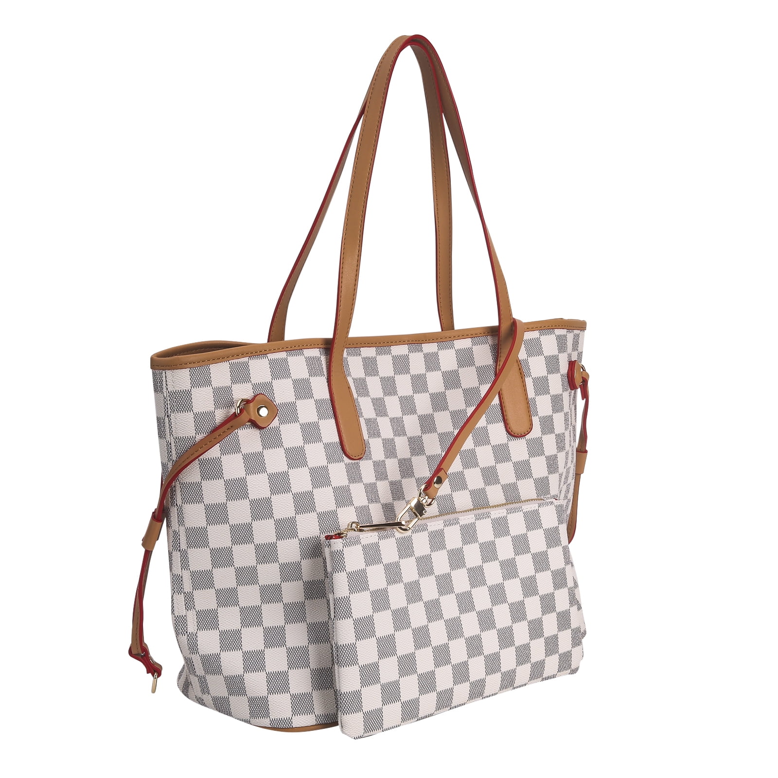 MK Gdledy Fashion Womens Checkered Tote Shoulder Bag With Inner Pouch, PVC  Leather Checkered Cossbody Bag, Big Capacity Handbag, Waterproof And