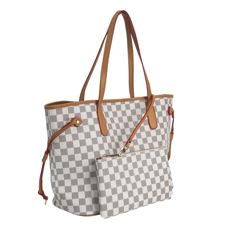 Louis Vuitton, Bags, Womens Authentic Beigewhite Checkered Neverfull  Shoulder Bag