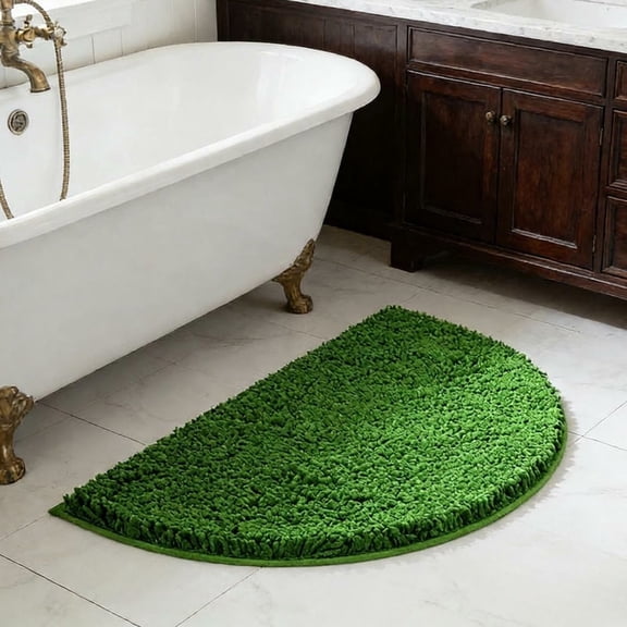 MK Gdledy Half Round Bath Mat Bathroom Rugs Semicircle Chenille Bath Rugs Water Absorbent Floor Mats for Kids Washable Bathroom Shower Mat Area Rugs