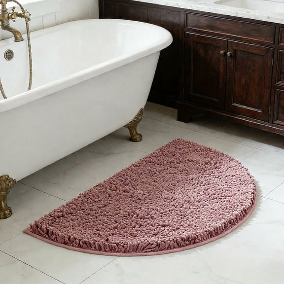 MK Gdledy Half Round Bath Mat Bathroom Rugs Semicircle Chenille Bath Rugs Water Absorbent Floor Mats for Kids Washable Bathroom Shower Mat Area Rugs